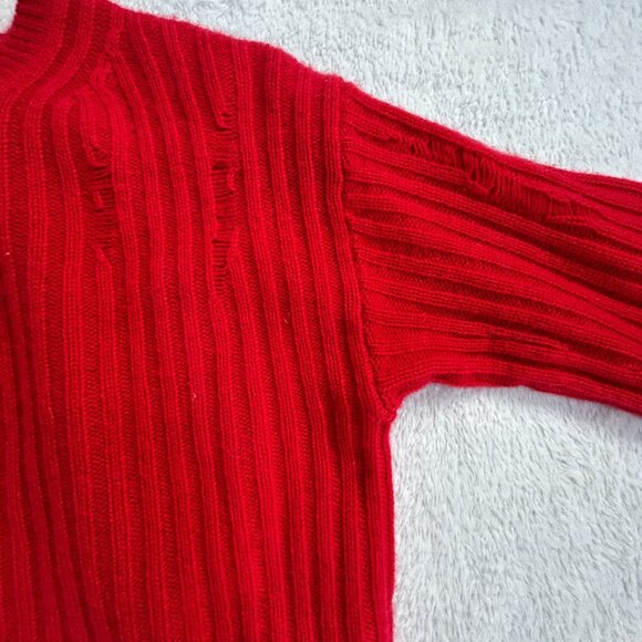 Aqua Womens Red Ribbed Knit Cashmere Sweater Small Crew Neck Pullover Cozy Soft - Picture 4 of 11
